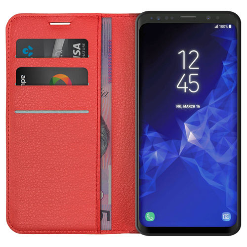 Leather Wallet Case & Card Holder Pouch for Samsung Galaxy S9 - Red